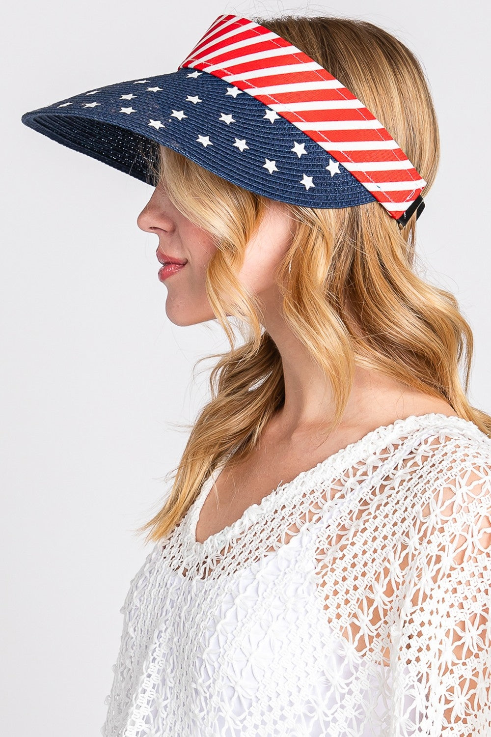 Adjustable Elastic Band American Flag Roll - Up Visors - Set of 6