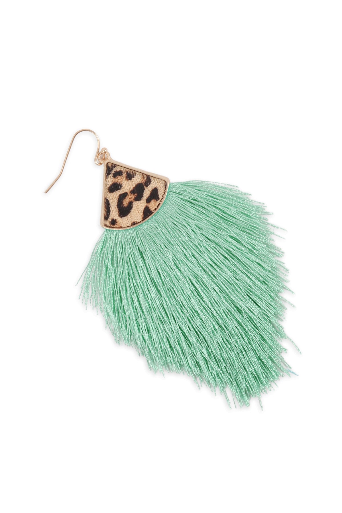 Set of 6 Mint and Leopard Patterned Genuine Leather Tassel Hook Style Earrings for Women