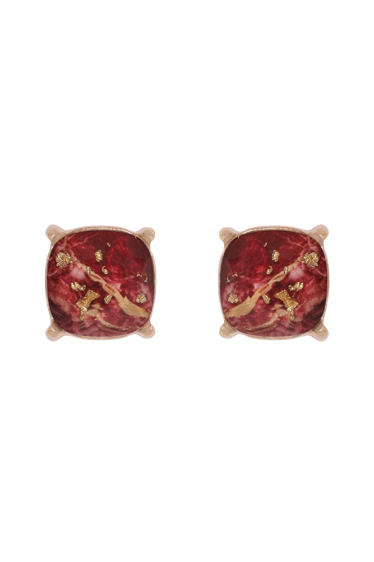 Set of 6 Burgundy Marble Epoxy Stud Earrings for Elegant Look