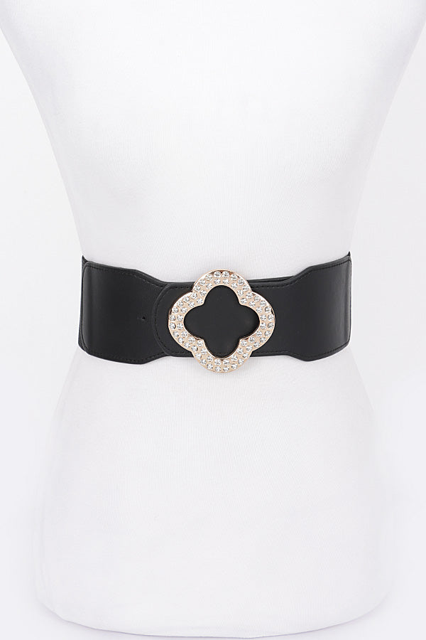 Set of 6 Faux Leather Metal Buckle Stretch Belts in Black - 3978