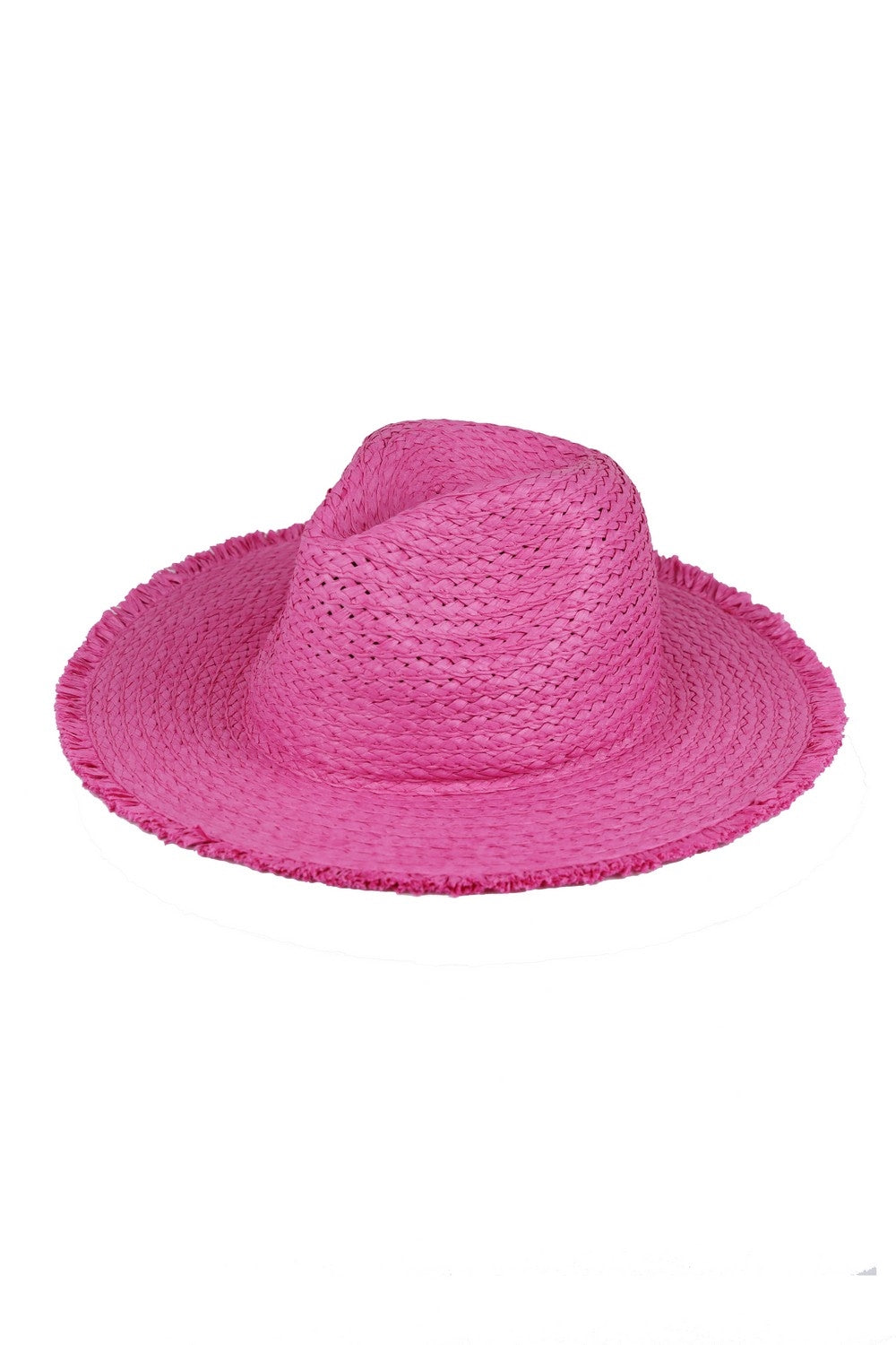 Fashionable Frayed Solid Straw Sun Hat in Hot Pink - Set of Six Pieces