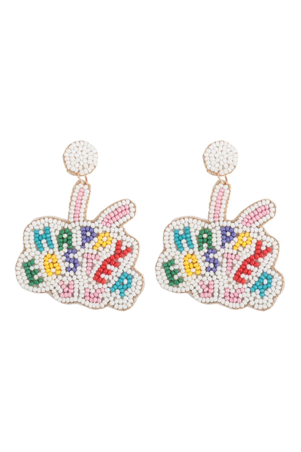 Multicolor Happy Easter Rabbit Seed Bead Drop Earrings - Set of 6