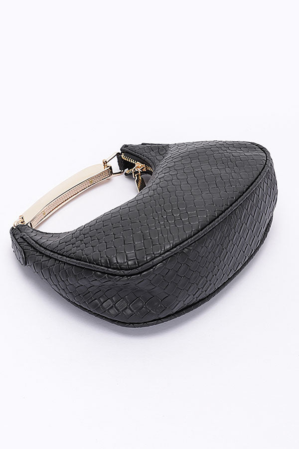 Set of 3 Embossed Faux Leather Bags with Metal Handles in Black