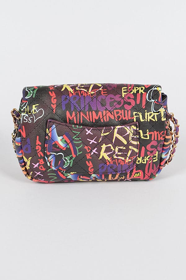 Pack of 3 Black Graffiti Quilted Clutches (Style 0613)