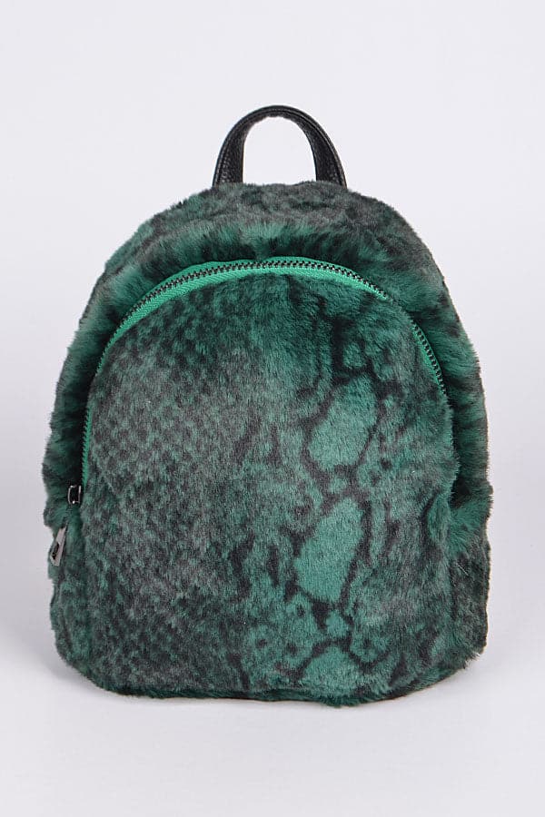 Set of 3 Fluffy Faux Fur Mini Backpacks in Green Color (Style 3996)
