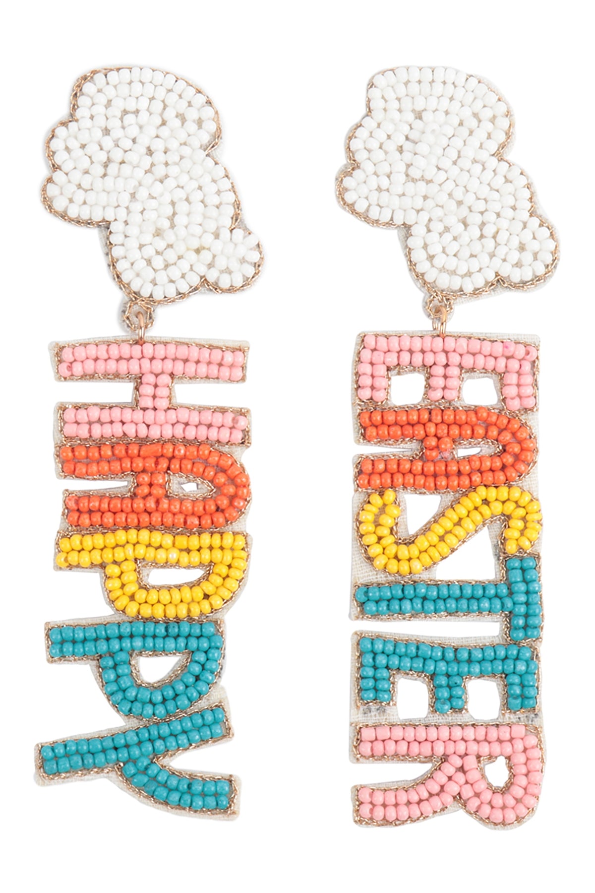 Happy Easter-themed Rabbit Design Seed Bead Post Drop Earrings in White and Multicolor - Set of 6 Pieces