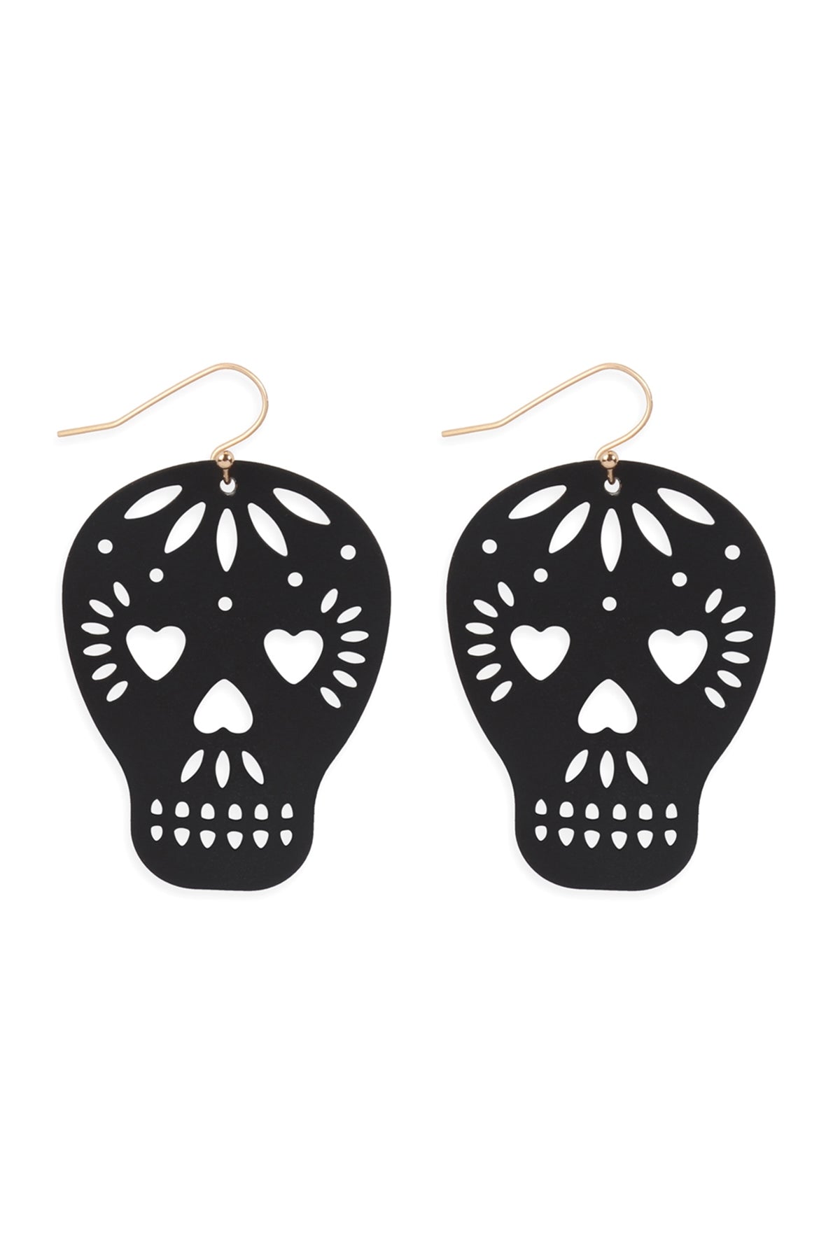 Pack of 6 Black Halloween-themed Skull Coated Filigree Hook Style Earrings