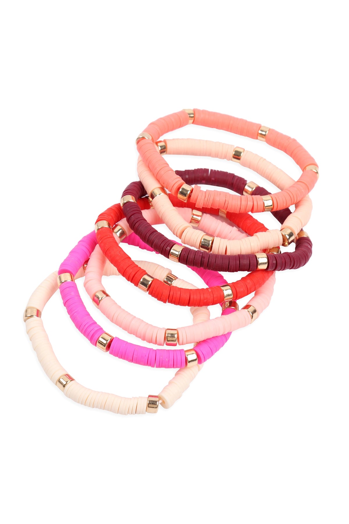 Pink Multi - Pack of 6 Multi - Line Stretch Leather Beaded Bracelets