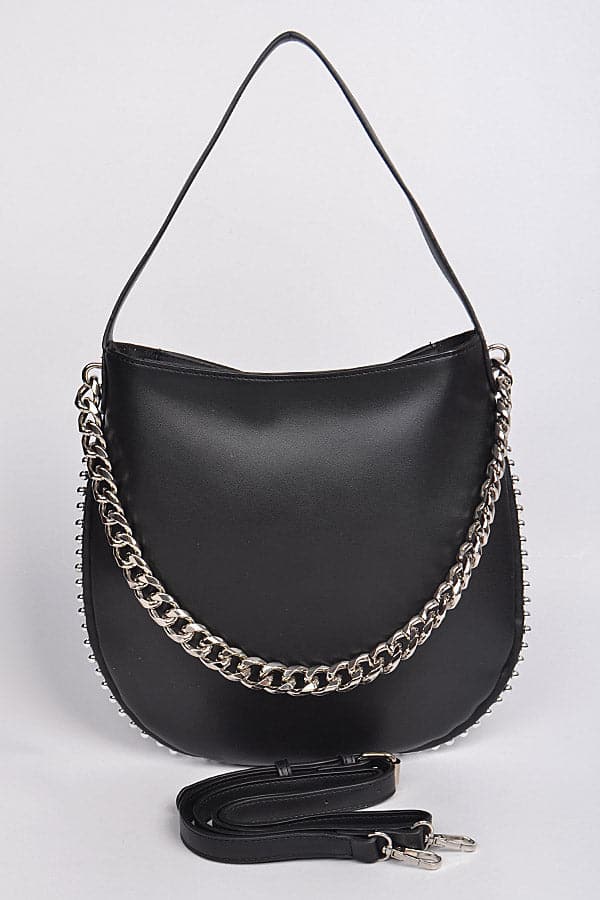 Set of 3 Stylish Black 8327 Chain - Strap Shoulder Clutches