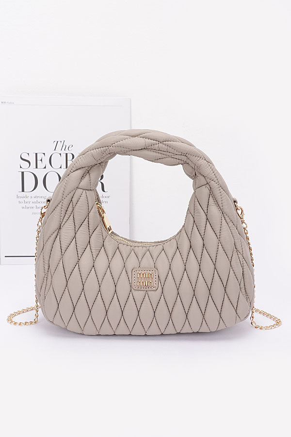 Set of 3 Quilted Faux Leather Khaki Hobo Bags - 2336