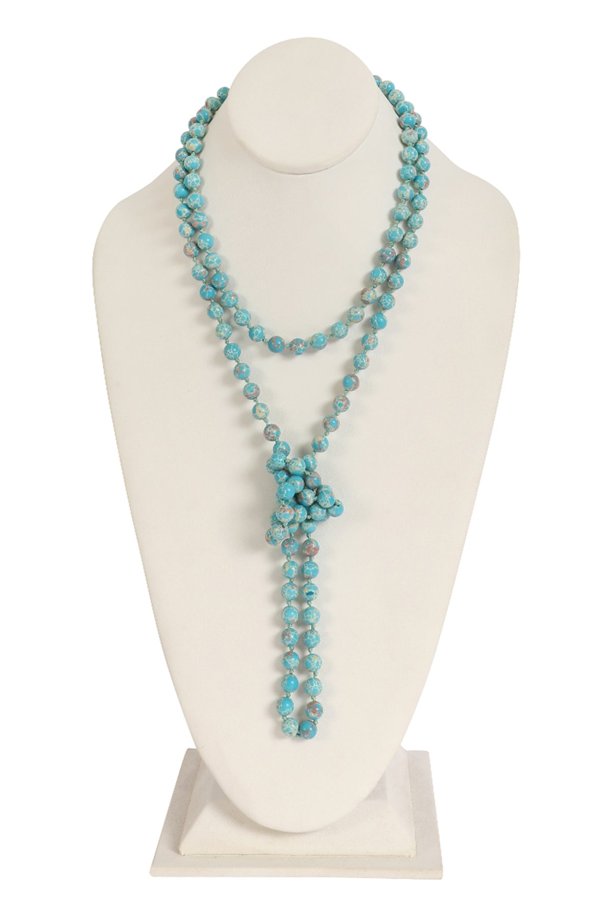 Blue Natural Stone Long Line Knotted Necklaces - Set of 6 Pieces