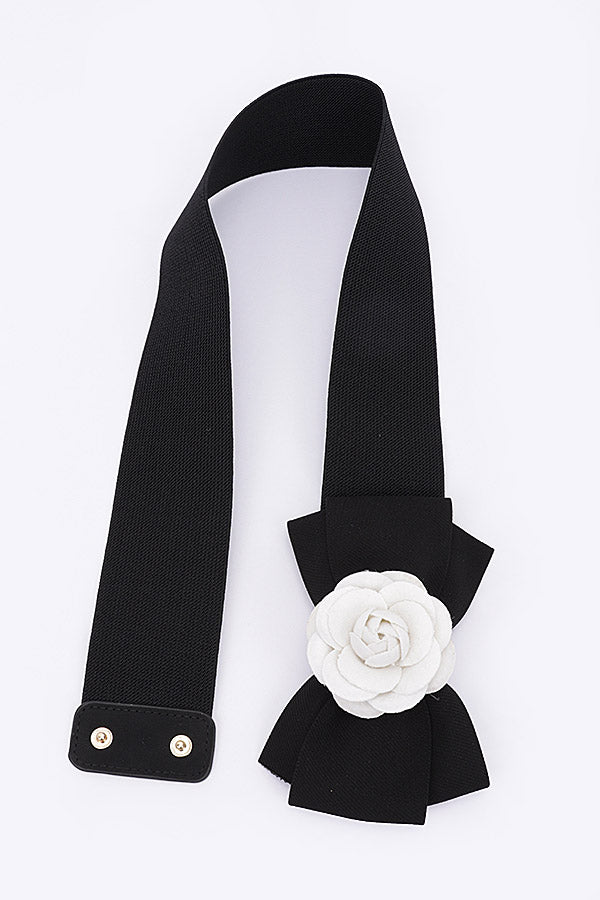 Pack of 6 Black 6778 Flower Bow Elastic Belts
