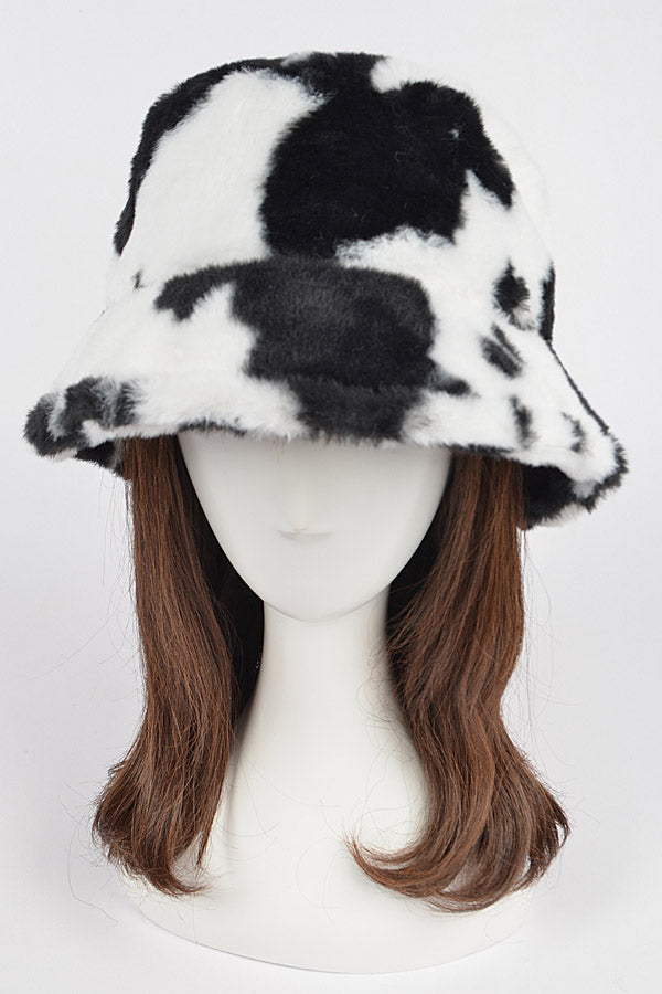 Set of 6 Cow Print Fur Bucket Hats in Black Color 4261
