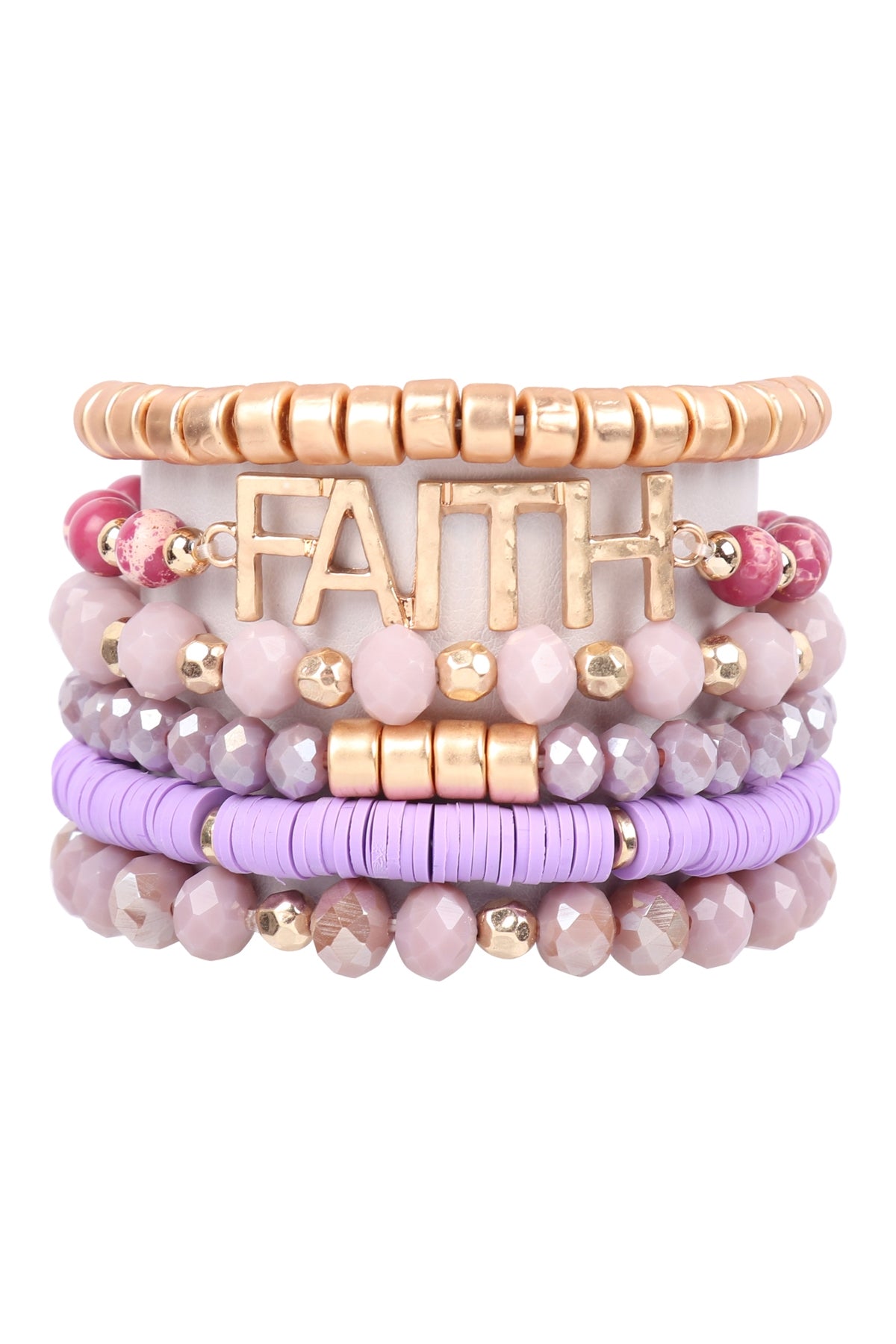 Purple Mix Beads Faith Charm Bracelets - Set of 6 for Fashion Accessories