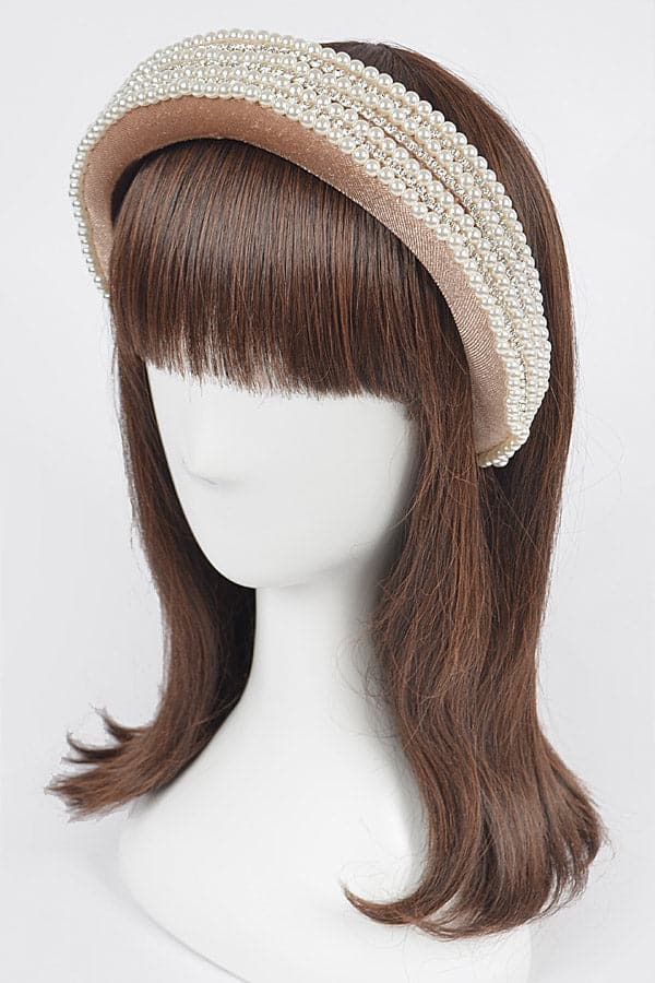Beige Embellished Pearl Headband - Set of 6 Pieces