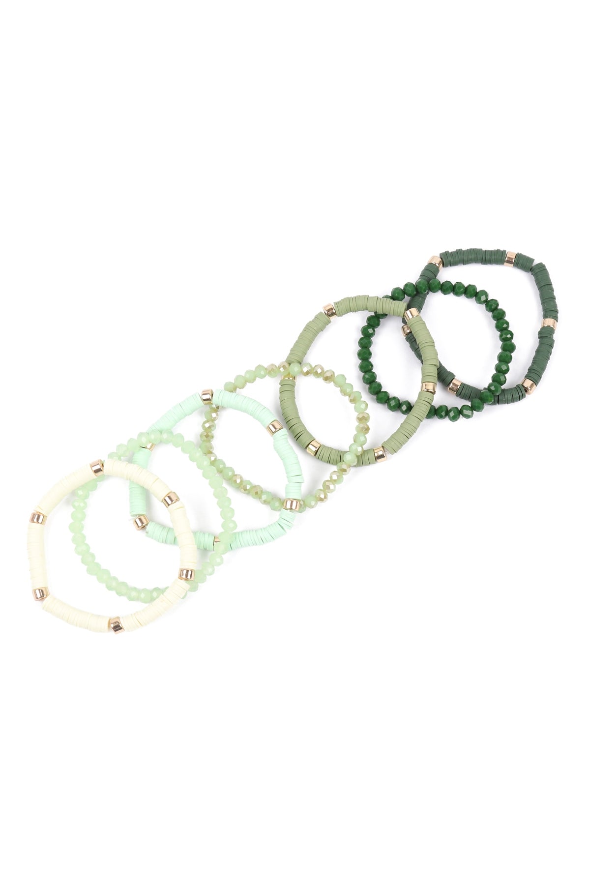 Pack of 6 Olive Multi - Strand Beaded Ring Bracelets