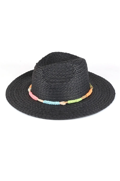 Pack of 6 Multicolor Black Straw Band Straw Hats