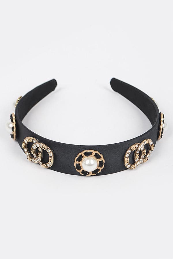 Set of 6 Plastic Hairbands with Imitation Gemstones in Black Color - 2112 Model