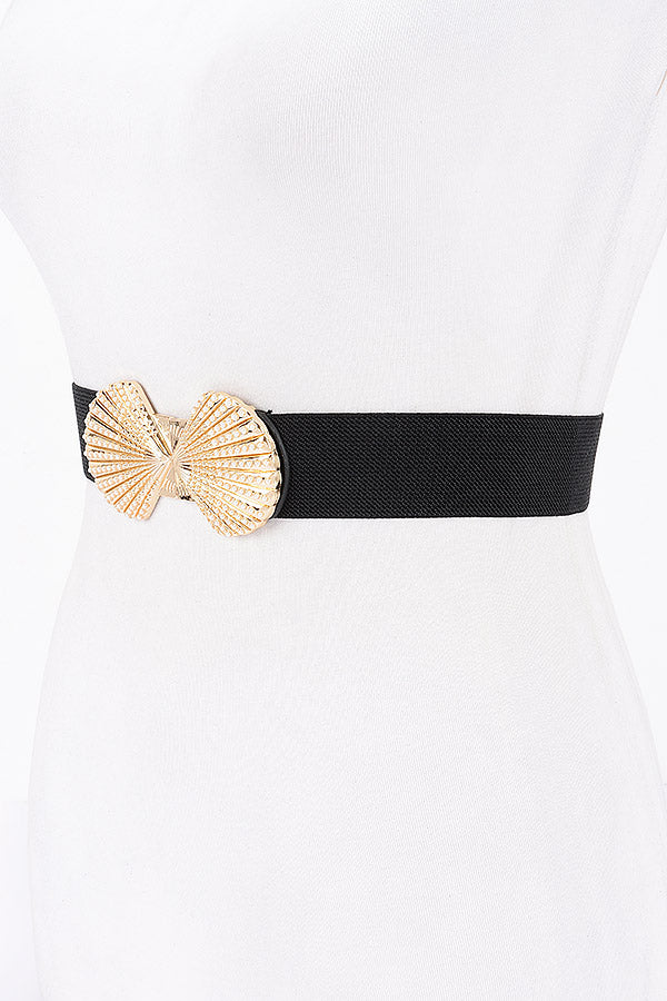 Pack of 6, 8788 White Gold Double - Metal Shell Buckle Elastic Stretch Belts