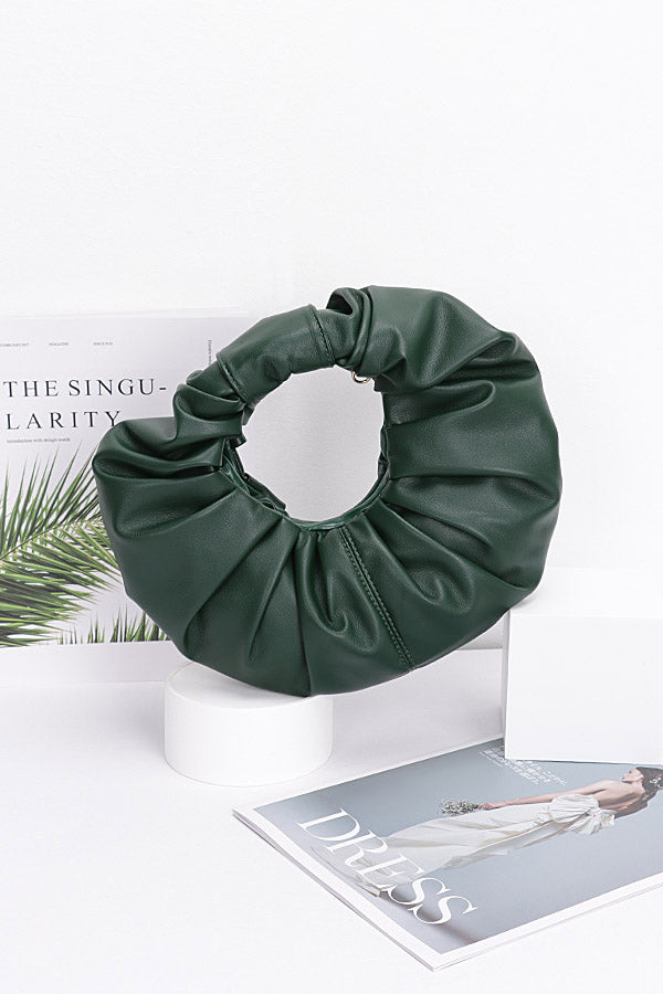 Hot Green 8426 Faux Leather Pleated Handle Clutch - Pack of Three