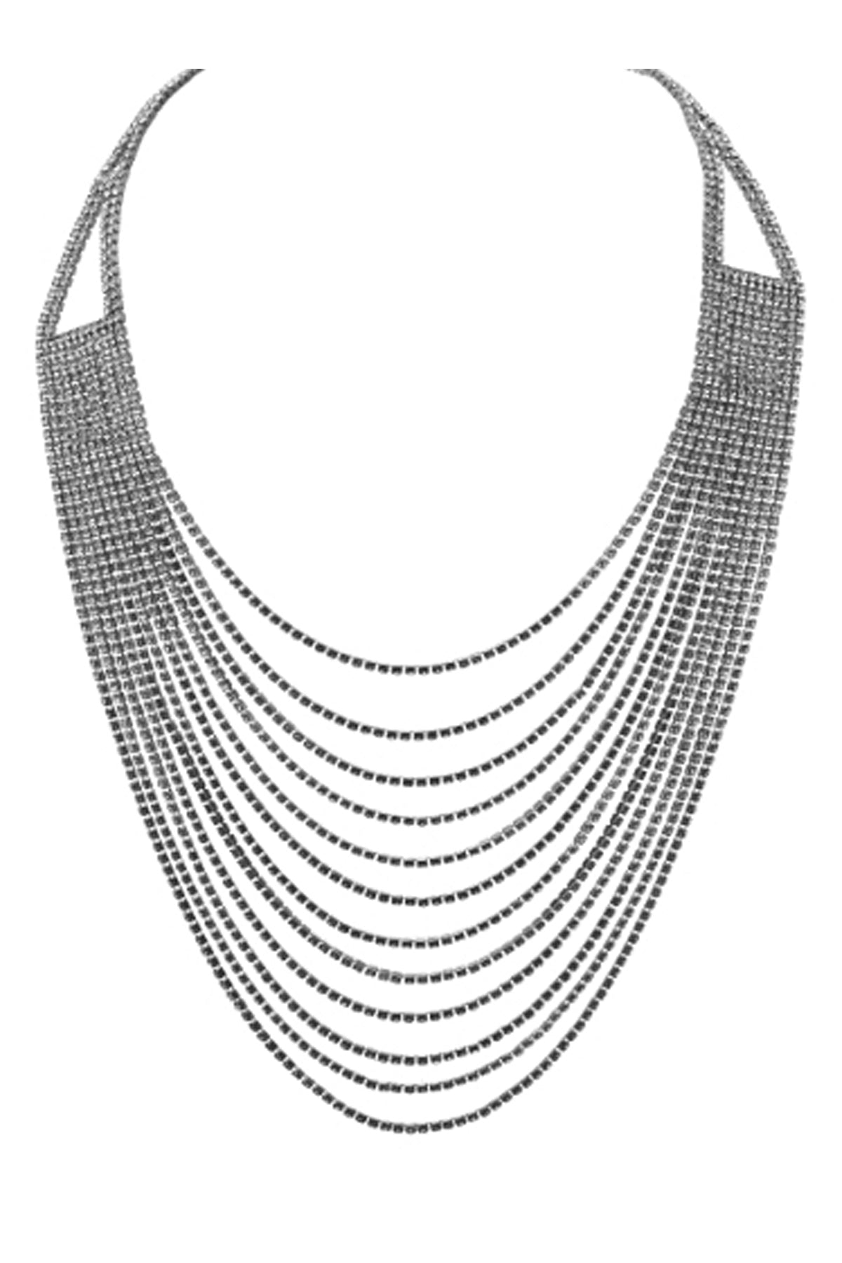 Pack of 6: 12 - Row Layered Rhinestone Crystal - Burnished Necklaces