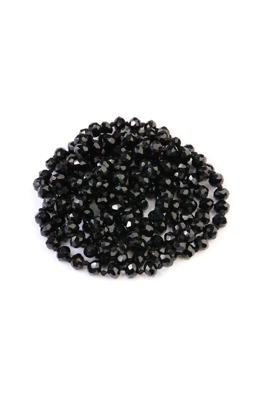 Jet Black Longline Handmade Knotted Glass Bead Necklace - Set of 6 Pieces
