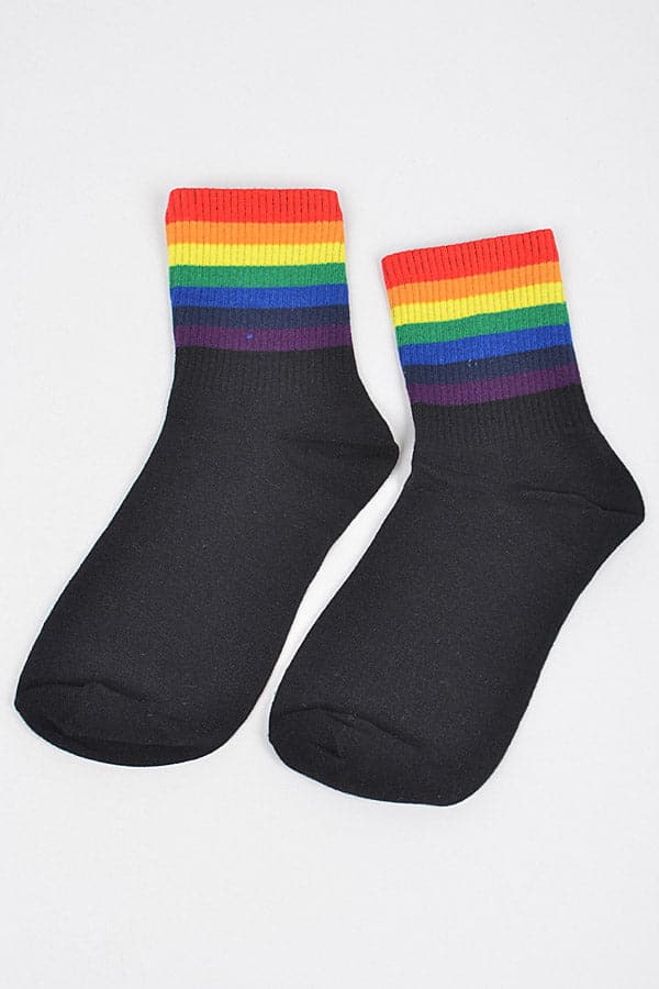 Pack of 6 - Stylish 3038 Black Rainbow Trim Ankle Socks