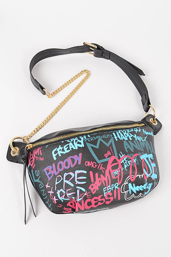 0933 Camel Graffiti Fanny Pack Style Cross - Body Bags, Pack of 3
