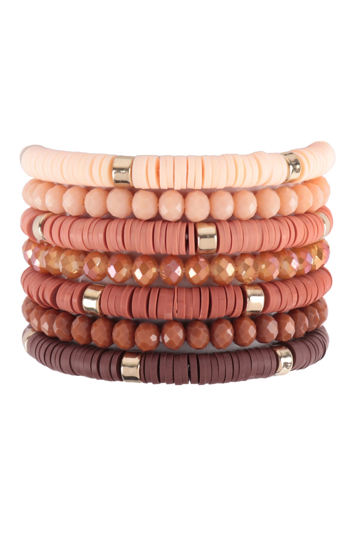 Set of 6 Chocolate - Colored Multi - Line Ring Beaded Bracelets for Fashion Accessorizing