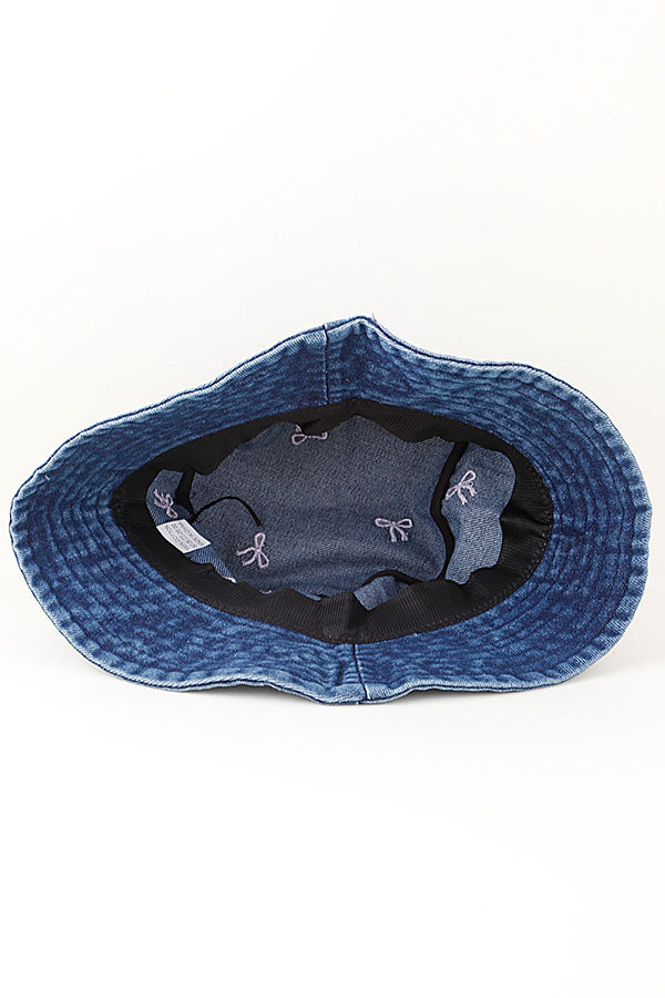 Pack of 6 Dark Blue Multi Ribbon Denim Bucket Hats - 2014 Style