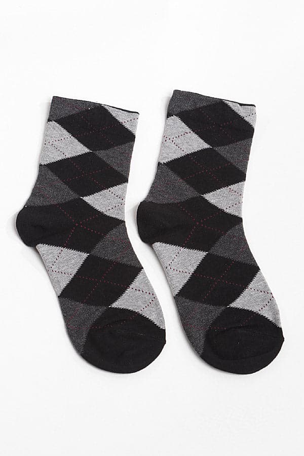 Pack of 6 Black 502 Diamond Plaid Socks