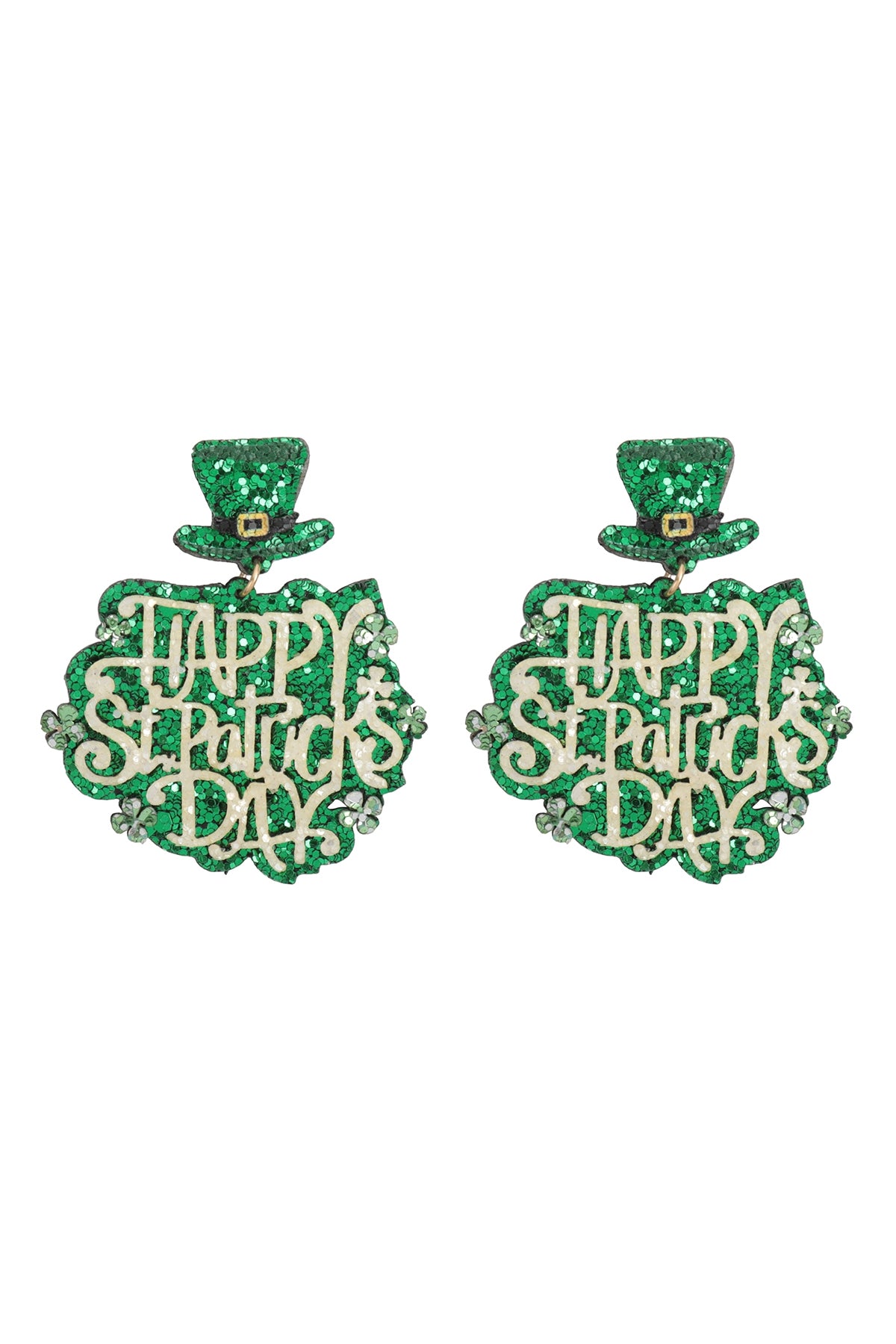 Festive St. Patrick's Day Green Glitter Dangle Earrings - Set of Six Pieces
