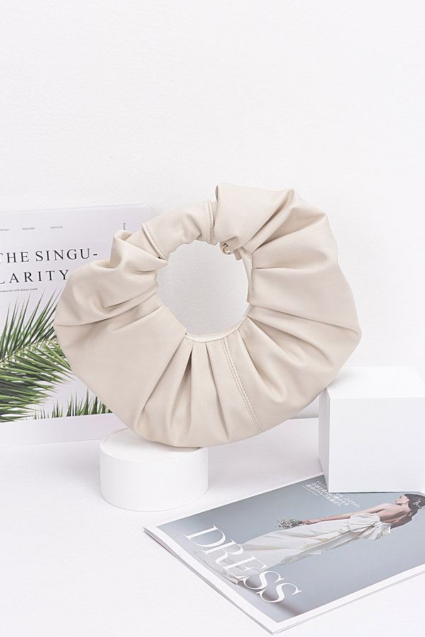 Set of 3 Ivory - 8426 Faux Leather Pleated Handle Clutches