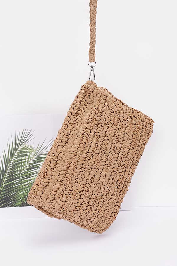 Pack of 3 Faux Straw Multi Shell Front Flap Khaki Clutches - 9026
