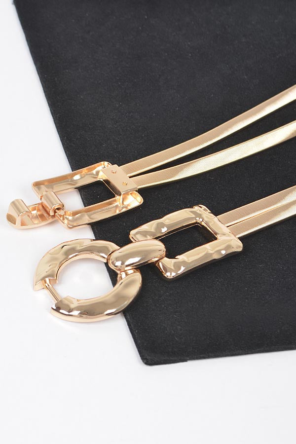 Pack of 6 Premium 6568 Gold Hammered Metal Buckle Plus Size Stretch Belts