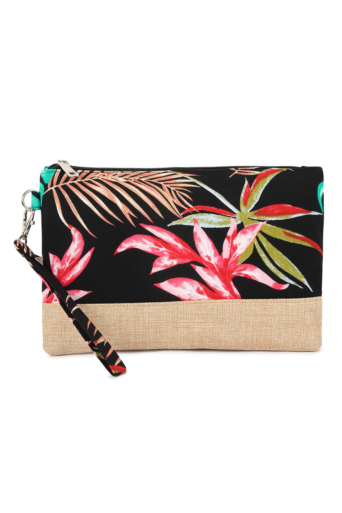Set of 6 Black Tropical Pattern Wristlet Cosmetic Pouches