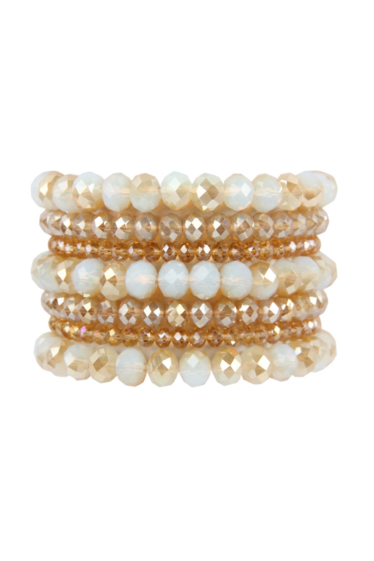 Pack of 6 Light Brown Glass Beads Stretch Bracelets with Seven Lines