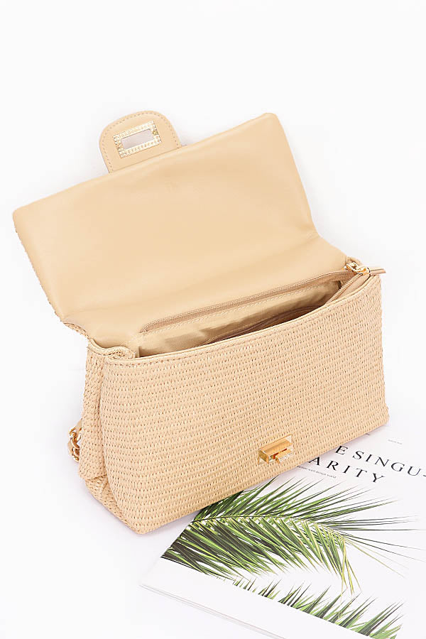 Set of Three 7346 Ivory Faux Straw Flap Bags