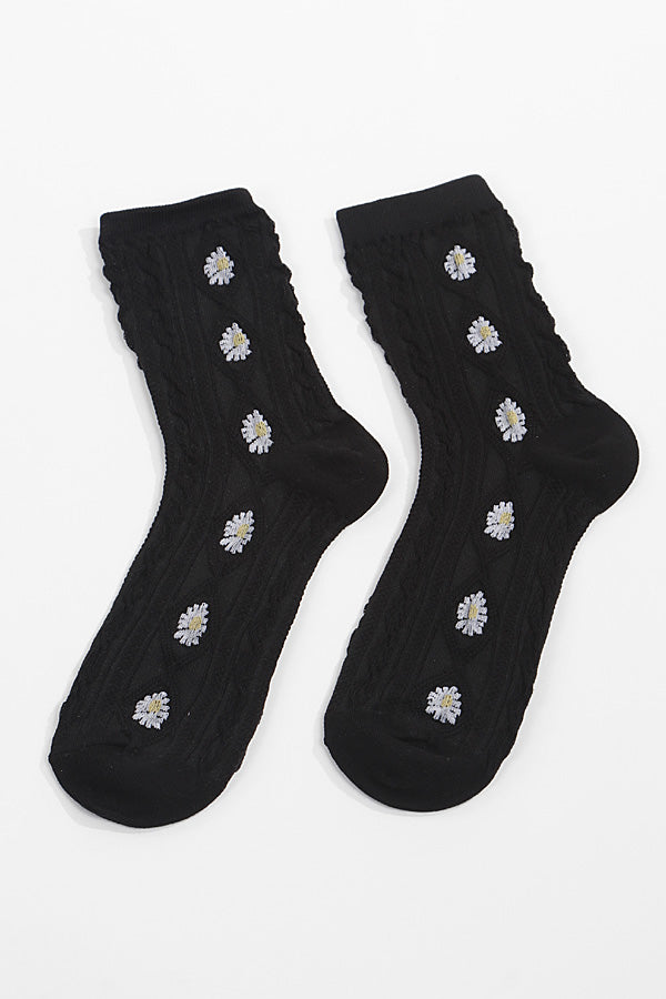 Pack of 6 Stylish 92 Black Flower Argyle Knit Socks