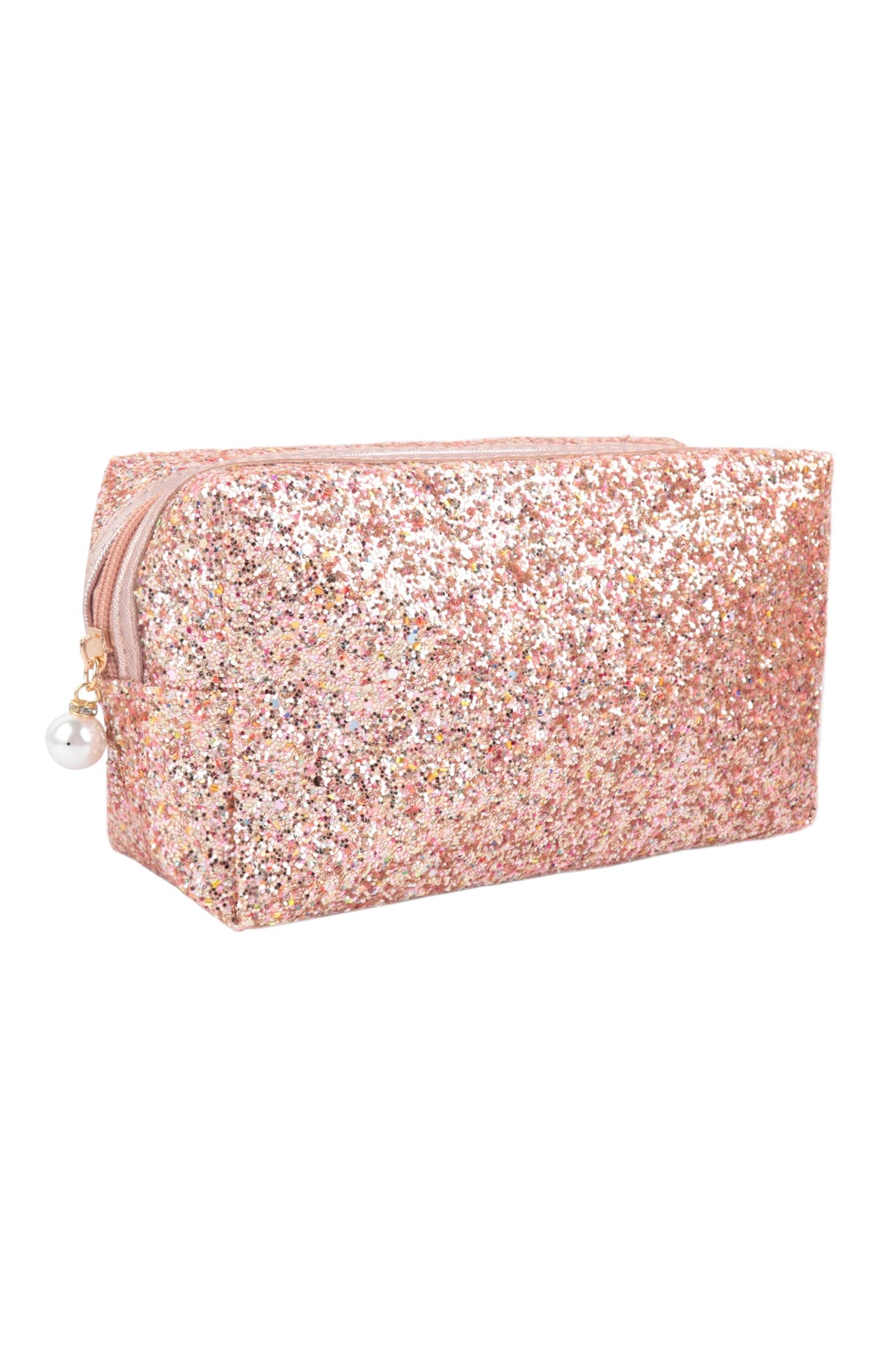 Peach Glitter Pearl Zipper Cosmetic Bags - Set of 6