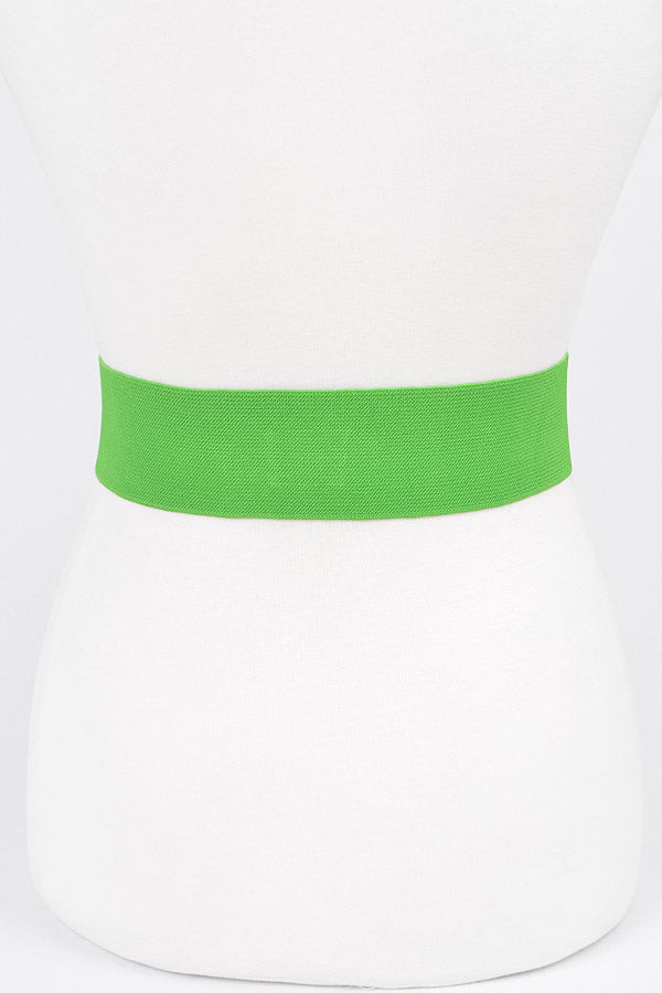 Set of 6 Double Satin Flower Elastic Belts in Fresh Green