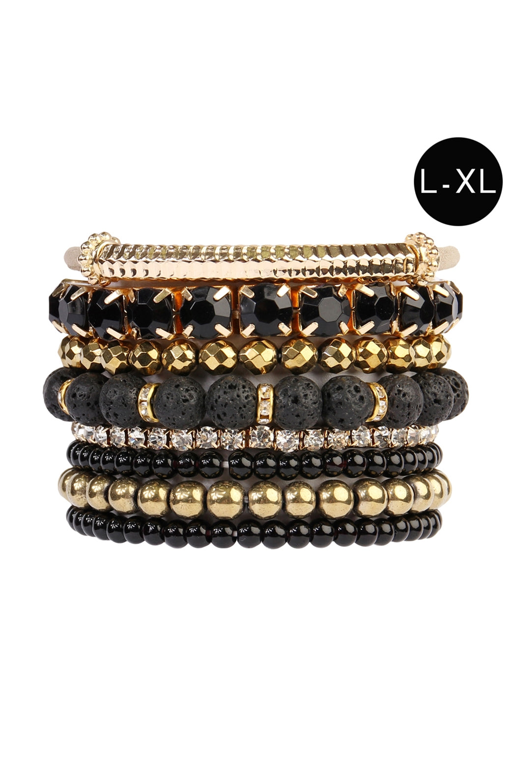 Set of 6 Black Mixed Beads Charm Bracelets