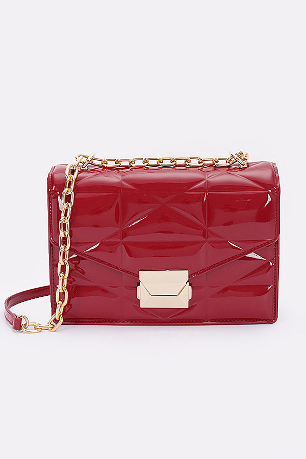 Set of 3 Embossed Enamel Flap Crossbody Clutches in Burgundy Shade 9226