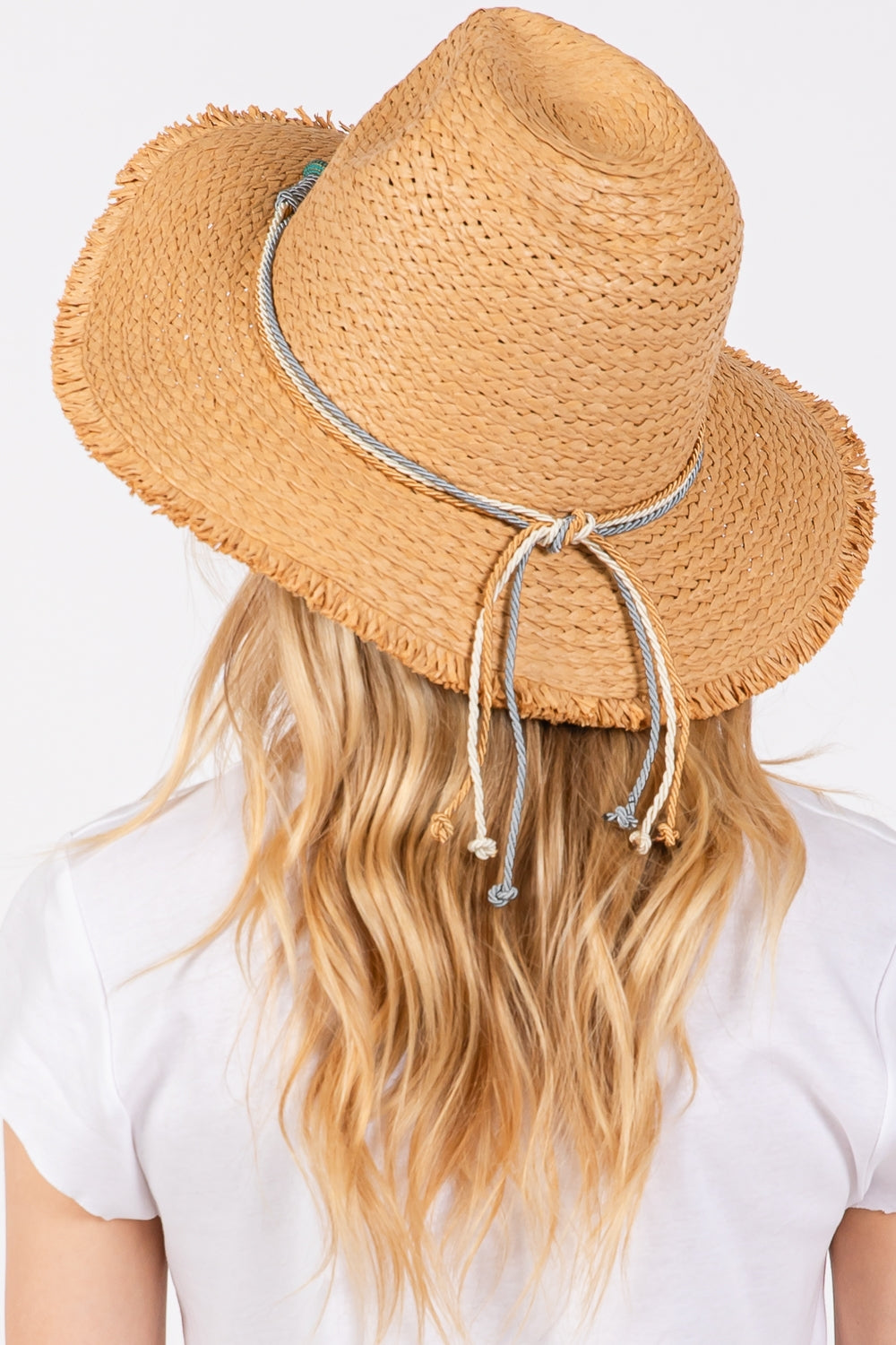 Pack of 6 Taupe Frayed Straw Sun Hats with Braided Starfish Bands - Ideal for Outdoor Sun Protection