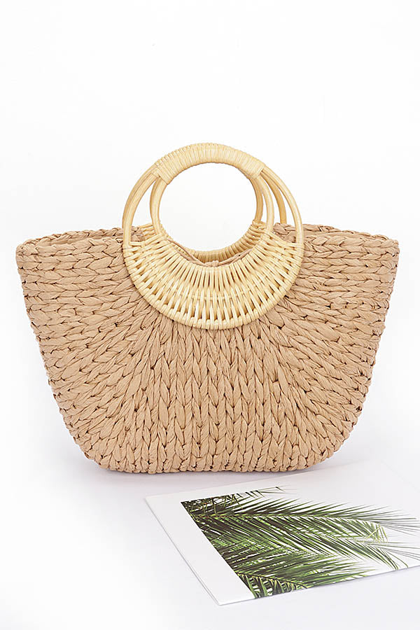 Set of 3 Faux Straw Tote Bags in Khaki 2811
