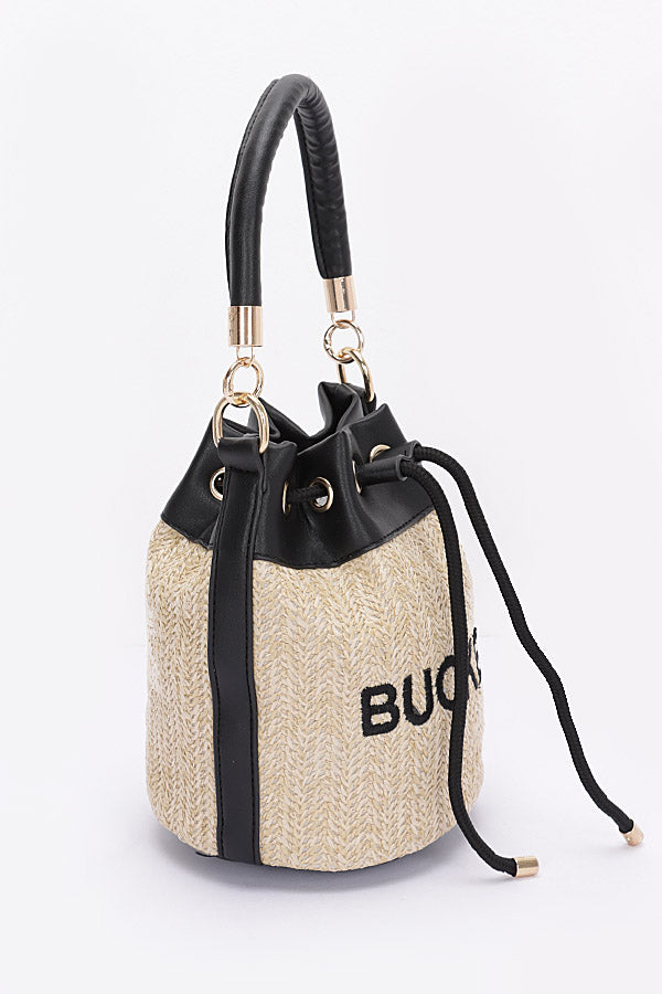 Set of 3 Faux Straw Camel Bucket Bags