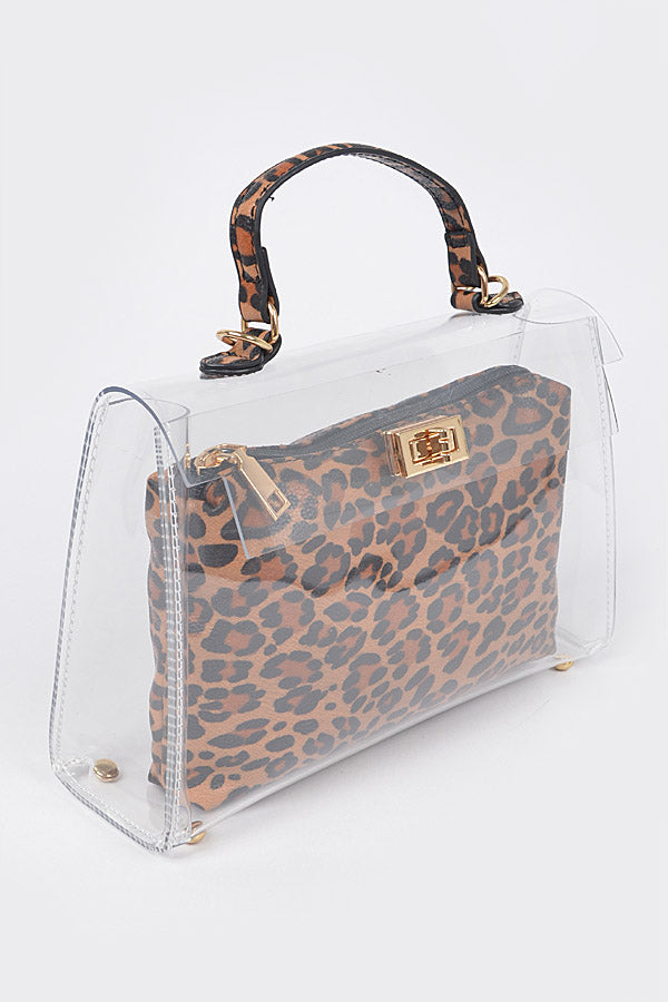 Set of 3 Faux Leopard Print Transparent Crossbody Bags - Style 8805
