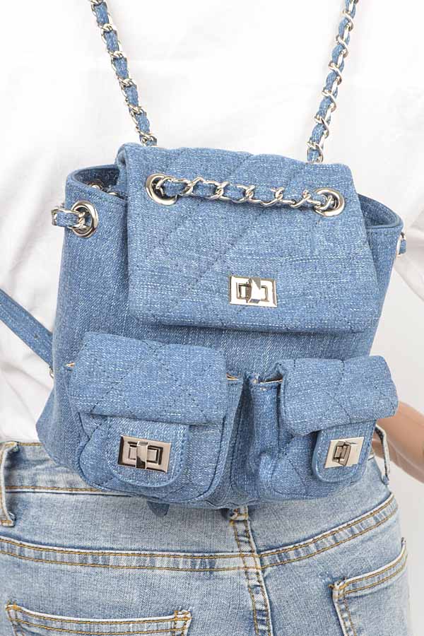 Pack of 3 Medium Blue 9311 Quilted Denim Backpacks