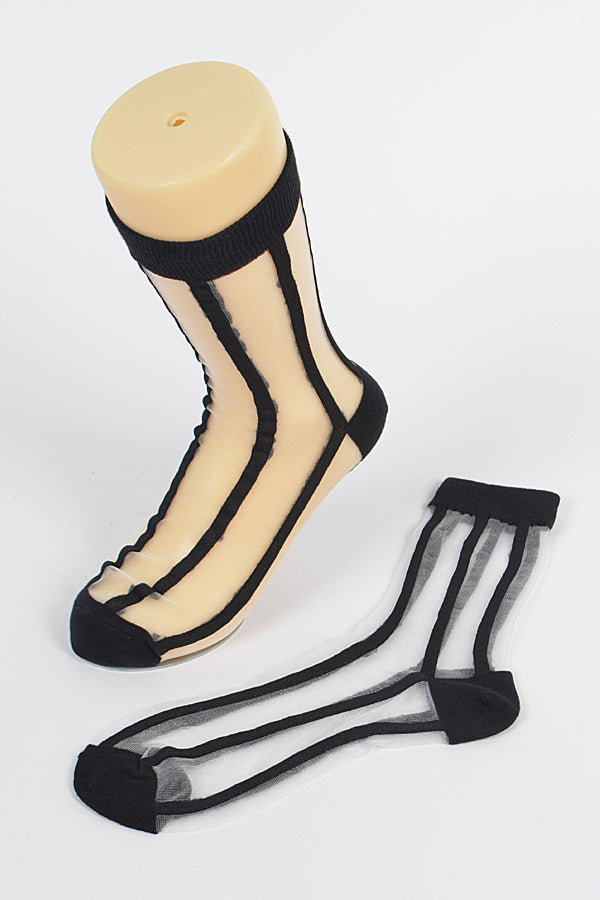 Black Stretch Stripe Mesh Socks - Pack of 6