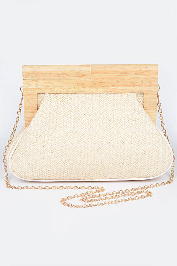 Set of 3 Faux Straw Wood Frame Ivory Clutches - 8706